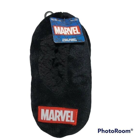Marvel Slipper Socks Youth Child M/L Shoe Size 13-4 Fuzzy Babba Black NWT - Picture 1 of 7